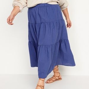 High-waisted tiered seersucker maxi skirt - blue